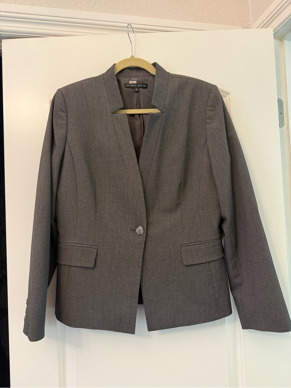 ANTONIO MELANI Gray Single-Button Collarless Tailored Blazer